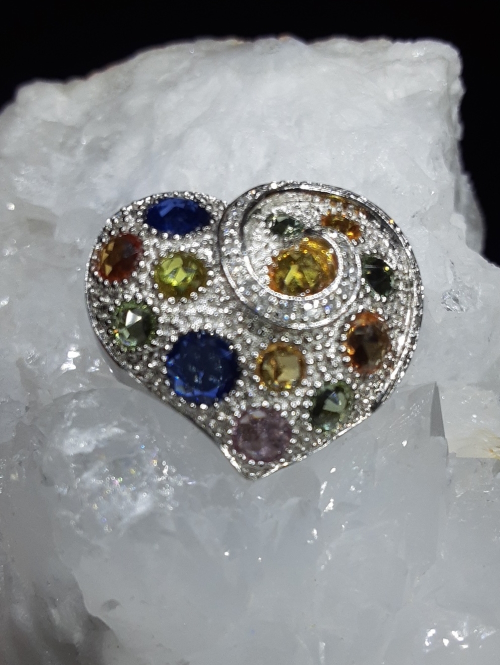 Rare, 925 Genuine multi Sapphire and Diamond Heart. September baby.